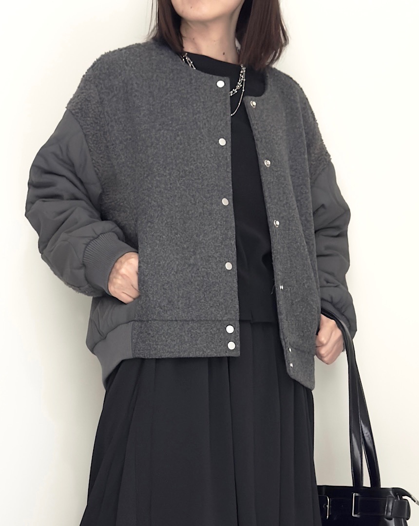 ボア×キルティング切り替えブルゾン