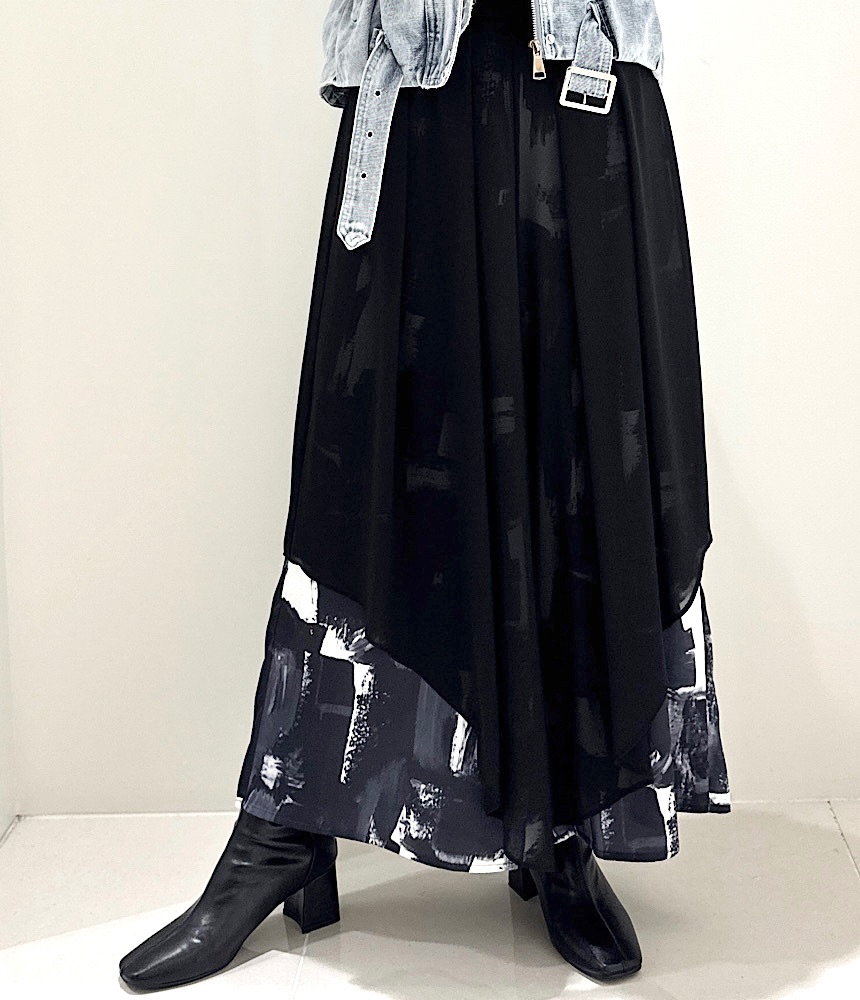 プリント無地2枚重ねパンツ