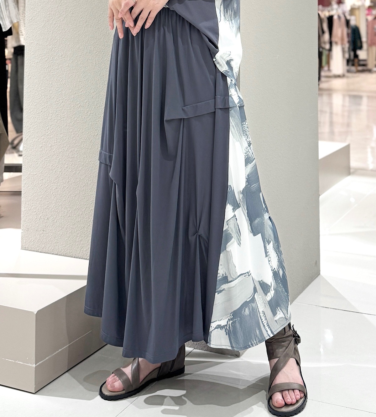 プリント無地切替スカート