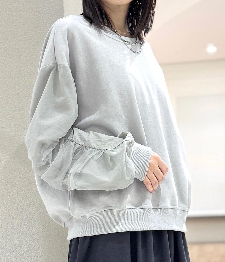 袖チュール使いカットソー