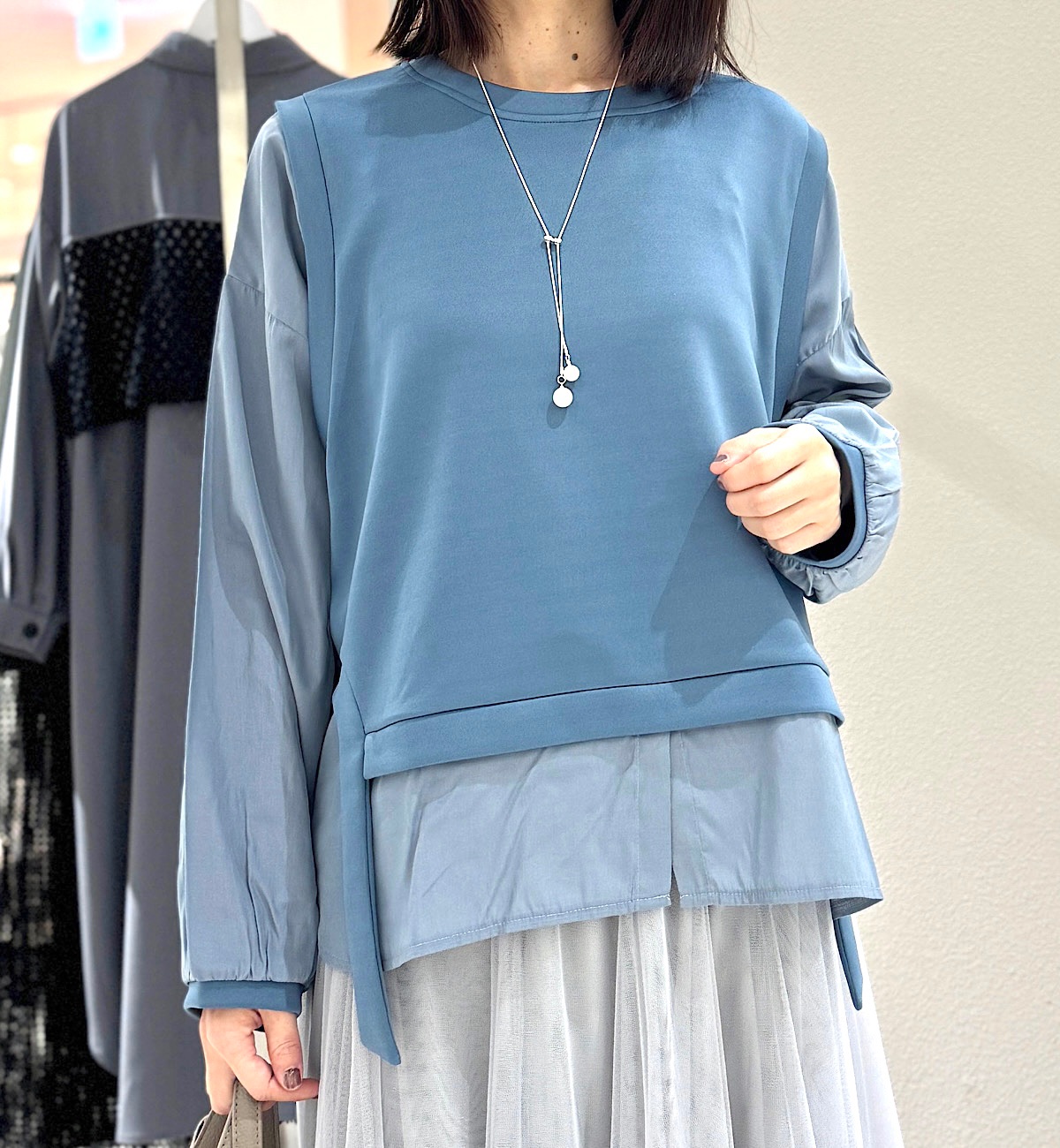 袖裾ドッキングデザインカットソー