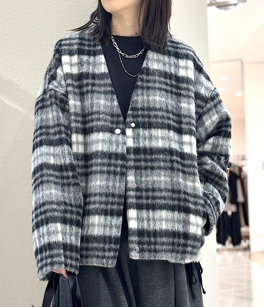 シャギーチェックVネックコート