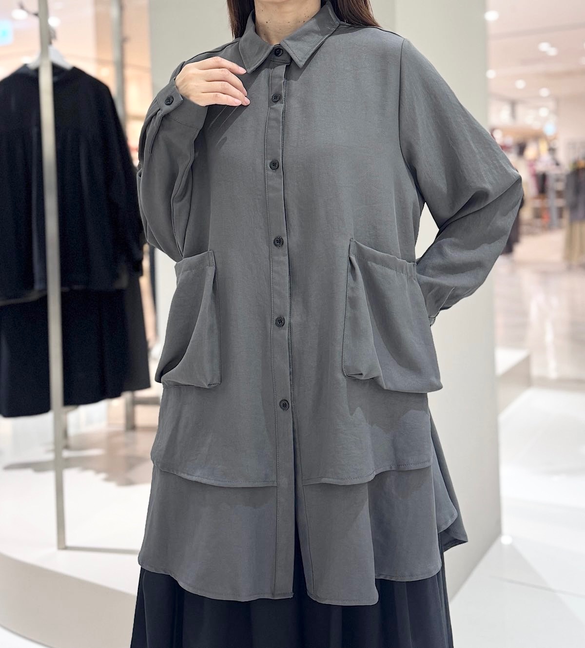 裾ティアードロングシャツ